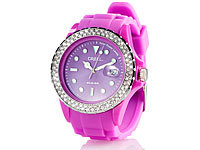Crell SOLAR-betriebene Uhr mit Silikonarmband & Strass-Steinen, purpur; Unisex-Silikon-Armbanduhren Unisex-Silikon-Armbanduhren 