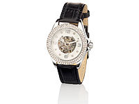 Crell Strassbesetzte Automatik-Armbanduhr für Damen, schwarz; Unisex-Silikon-Armbanduhren 