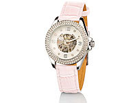 Crell Strassbesetzte Automatik-Armbanduhr für Damen, perlmutt-pink; Unisex-Silikon-Armbanduhren Unisex-Silikon-Armbanduhren 