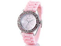 Crell Quarz-Armbanduhr im Chronographen-Look mit Strass, rosa; Keramik Damen Armbanduhren Keramik Damen Armbanduhren Keramik Damen Armbanduhren