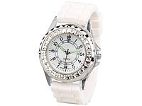 Crell Sportliche Silikon-Quarz-Armbanduhr mit Strass, weiß; Unisex-Silikon-Armbanduhren Unisex-Silikon-Armbanduhren 