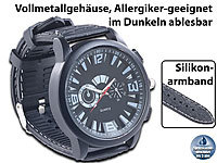 Crell Armbanduhr im Chronographen-Look, Metallgehäuse, Silikonarmb., schwarz; Quarzuhren 