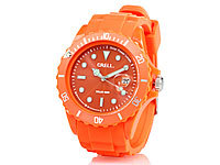 Crell SOLAR-betriebene Quarz-Uhr mit Silikonarmband, poppig-orange