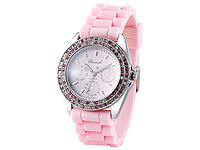 Crell Quarz-Armbanduhr im Chronographen-Look mit Strass, rosa; Silikon Damen Armbanduhren 