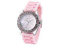 Crell Quarz-Armbanduhr im Chronographen-Look mit Strass, rosa