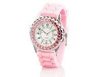 Crell Sportliche Silikon-Quarz-Armbanduhr mit Strass, rosa