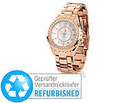 Crell Elegante Quarz-Armbanduhr mit Strass, rotgold (Versandrückläufer); Silikon Damen Armbanduhren 